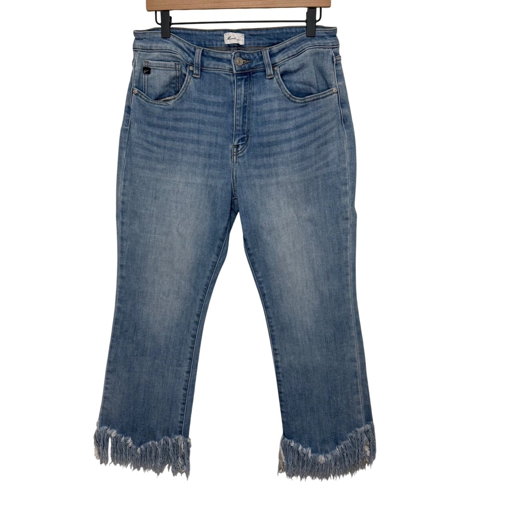 KanCan Womens High Rise Fringe Hem Flare Jeans Medium Wash KC9354M Size 13/30